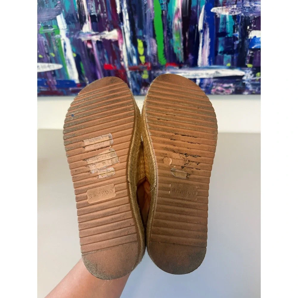 Bamboo Tan Woven Espadrille Platform Slide Sandals | Size 8